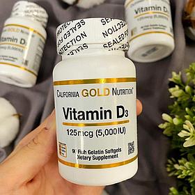 Витамин D3 California Gold Nutrition содержит(5000 МЕ) 90 капсул.