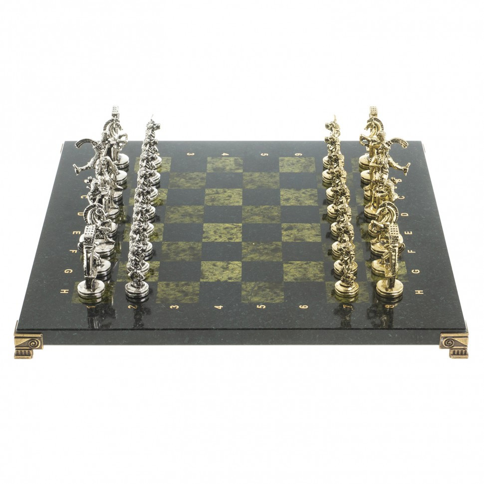 Набор для игры в шахматы подарочный "Минотавр" доска 36х36 см каменная из змеевика фигуры металлические - фото 3 - id-p95985307