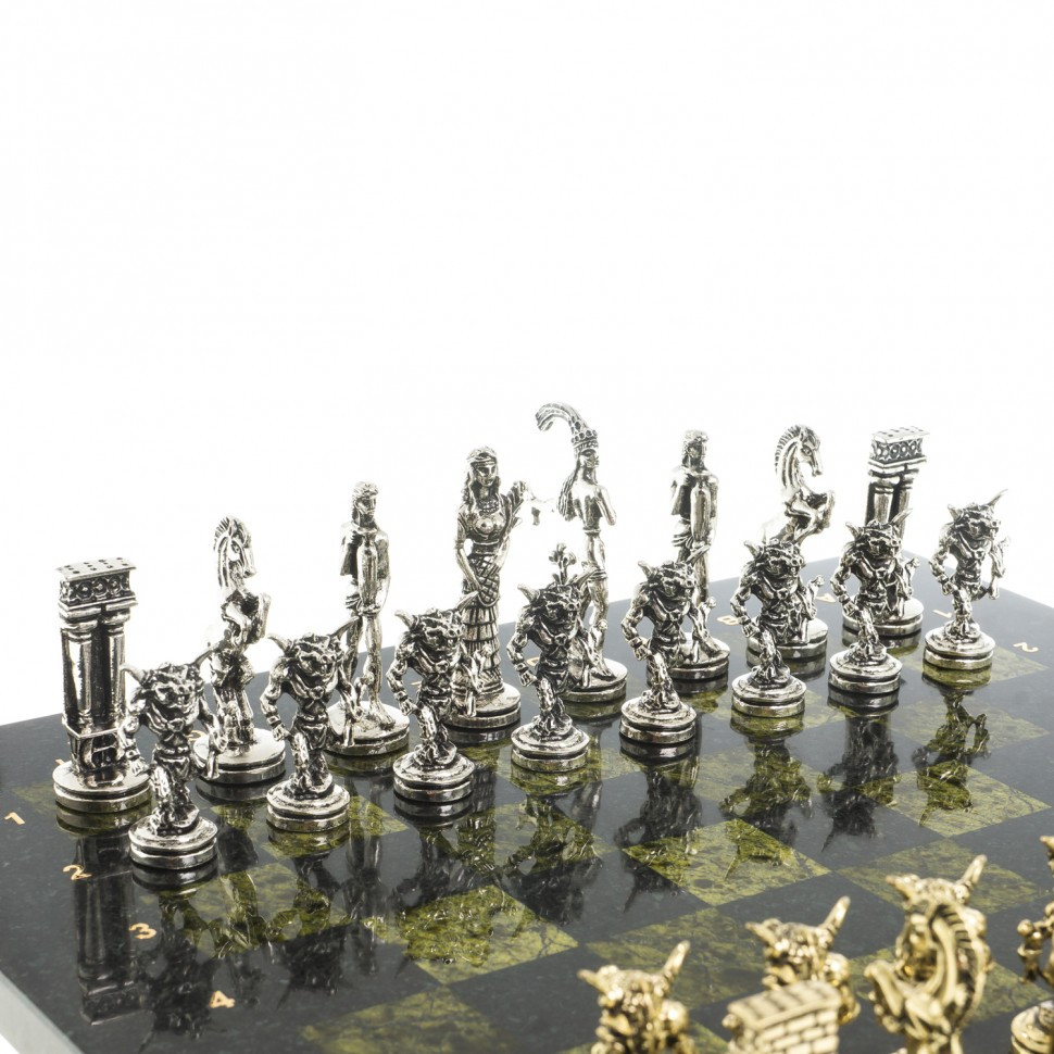 Набор для игры в шахматы подарочный "Минотавр" доска 36х36 см каменная из змеевика фигуры металлические - фото 4 - id-p95985307