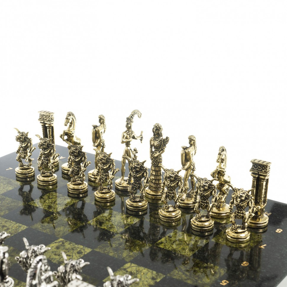 Набор для игры в шахматы подарочный "Минотавр" доска 36х36 см каменная из змеевика фигуры металлические - фото 5 - id-p95985307