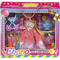 FQ109 Ekana кукла+девочка+коляска +чаепитие +8 платьев 38*37см