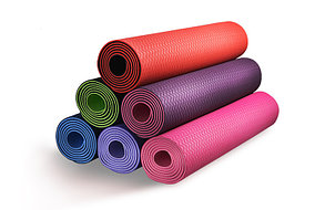 Коврики для йоги  (61х183х0.6 см) TPE, с чехлом, цвета в ассортименте двухцветные