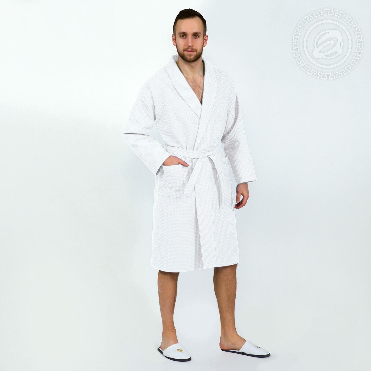 АртПостель Халат банный мужской с капюшоном, белый , размер L/XL,