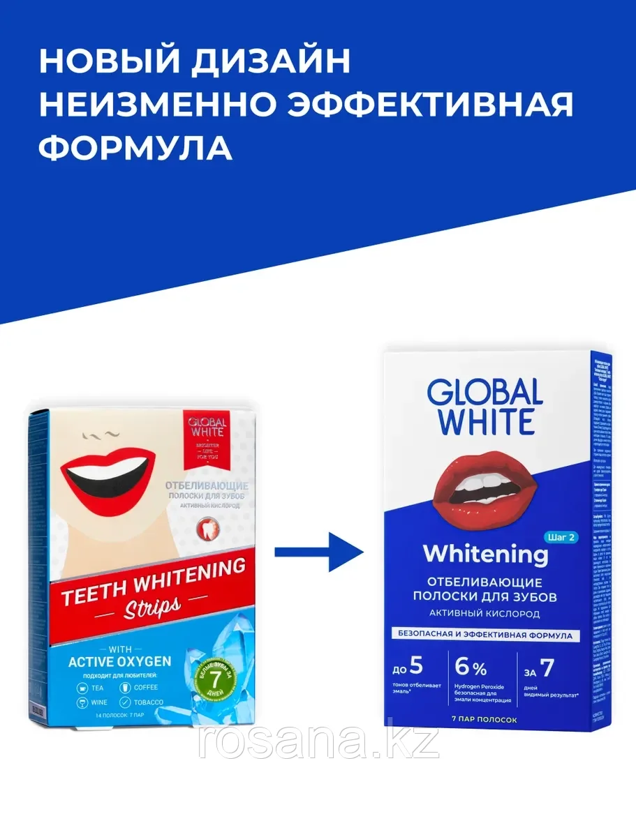 Global White Отбеливающие полоски для зубов - Видимый результат за 7 дней - фото 4 - id-p71255811