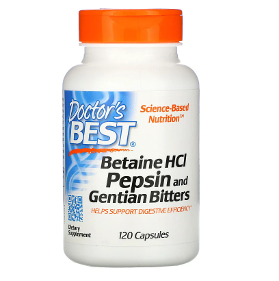 Betaine HCL Pepsin & Gentian Bitters (горькая настойка из бетаингидрохлорида, пепсина и горечавки) 120 капсул - фото 1 - id-p95994676