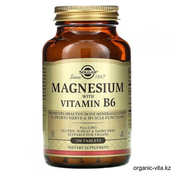 Магний, с витамином В6, 250 таблеток Solgar - фото 1 - id-p95994906