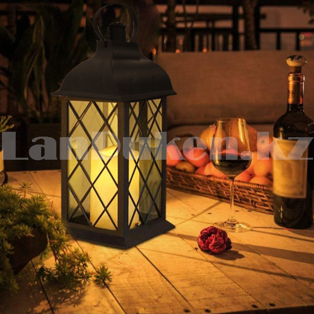 Светодиодный фонарь светильник на батарейках с эффектом горящей свечи с стеклом в ромбик черный - фото 5 - id-p96004968