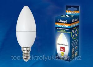 Лампа светодиодная LED-C37 6W(40) WW+NW E14 FR PLB01WH bicolor  инд.уп. VOLPE