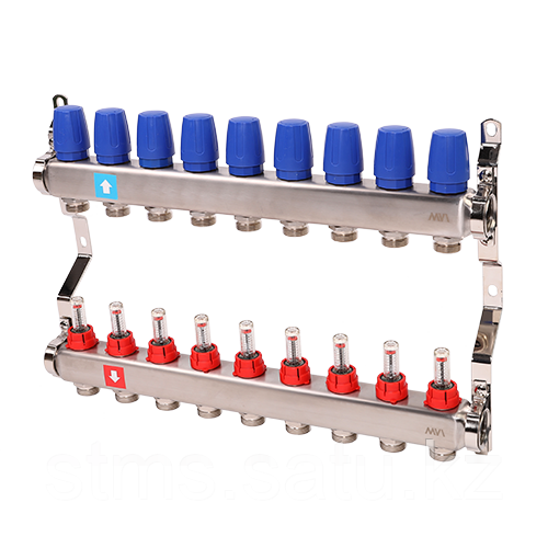 Коллектор из нерж стали в сборе с расходомерами 1х3/4 на 9 выходов уп 1/3 вес 4461 г MS.509.06 - фото 1 - id-p96027659