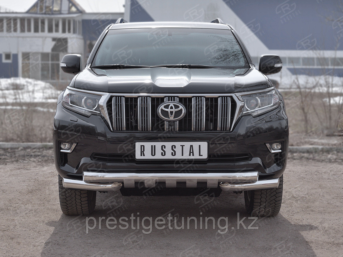 Защита переднего бампера d76 секции-d76 уголки + клыки Land Cruiser Prado 2017-2021 - фото 1 - id-p96028977