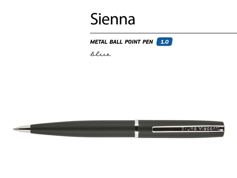 Ручка Sienna шариковая автоматическая, черный металлический корпус, 1.0 мм, синяя - фото 2 - id-p96040324