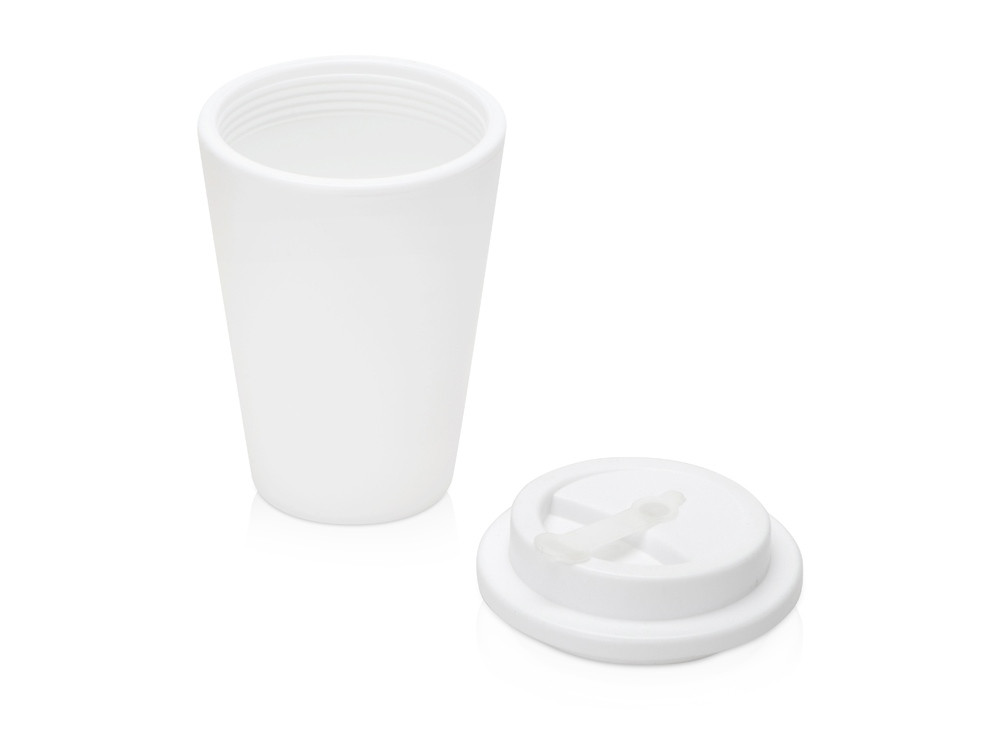 Пластиковый стакан Take away с двойными стенками и крышкой с силиконовым клапаном, 350 мл, белый - фото 2 - id-p96049258