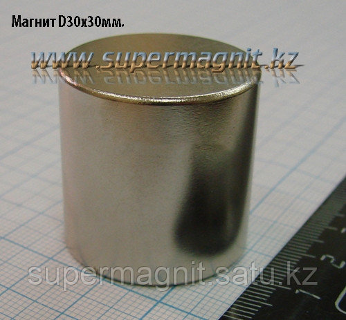 Неодимовый магнит (стержень) D30x30mm(Аксиал)42 (сила притяжения 55 кг) - фото 1 - id-p11757961