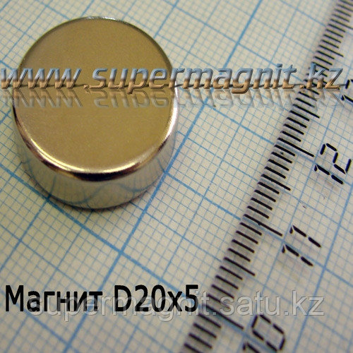 Неодимовый магнит D20x5mm(Аксиал)42 (сила притяжения 10 кг)