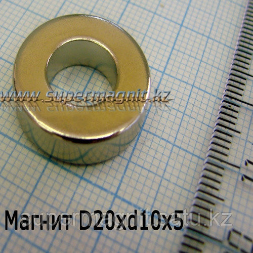 Неодимовый магнит D20xd10xh5mm(Аксиал) (сила притяжения 5,9 кг)