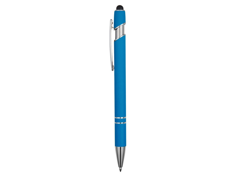 Ручка металлическая soft-touch шариковая со стилусом Sway, голубой/серебристый - фото 3 - id-p96039501