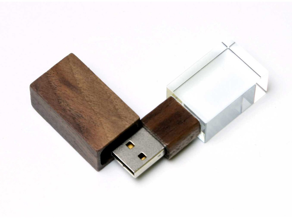 USB-флешка на 64 ГБ прямоугольной формы, под гравировку 3D логотипа, материал стекло, с деревянным колпачком - фото 2 - id-p96048670