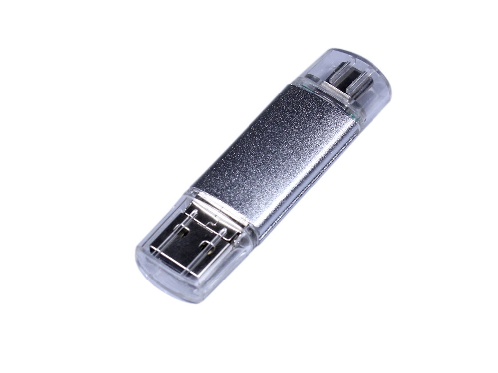 USB-флешка на 32 Гб c двумя дополнительными разъемами MicroUSB и TypeC, серебро - фото 1 - id-p96048722