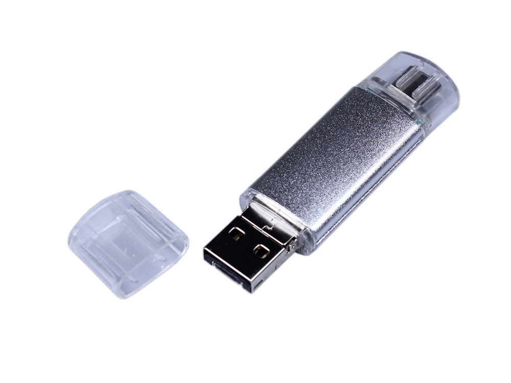USB-флешка на 32 Гб c двумя дополнительными разъемами MicroUSB и TypeC, серебро - фото 2 - id-p96048722