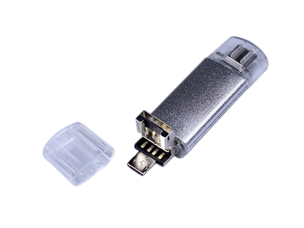 USB-флешка на 32 Гб c двумя дополнительными разъемами MicroUSB и TypeC, серебро - фото 3 - id-p96048722