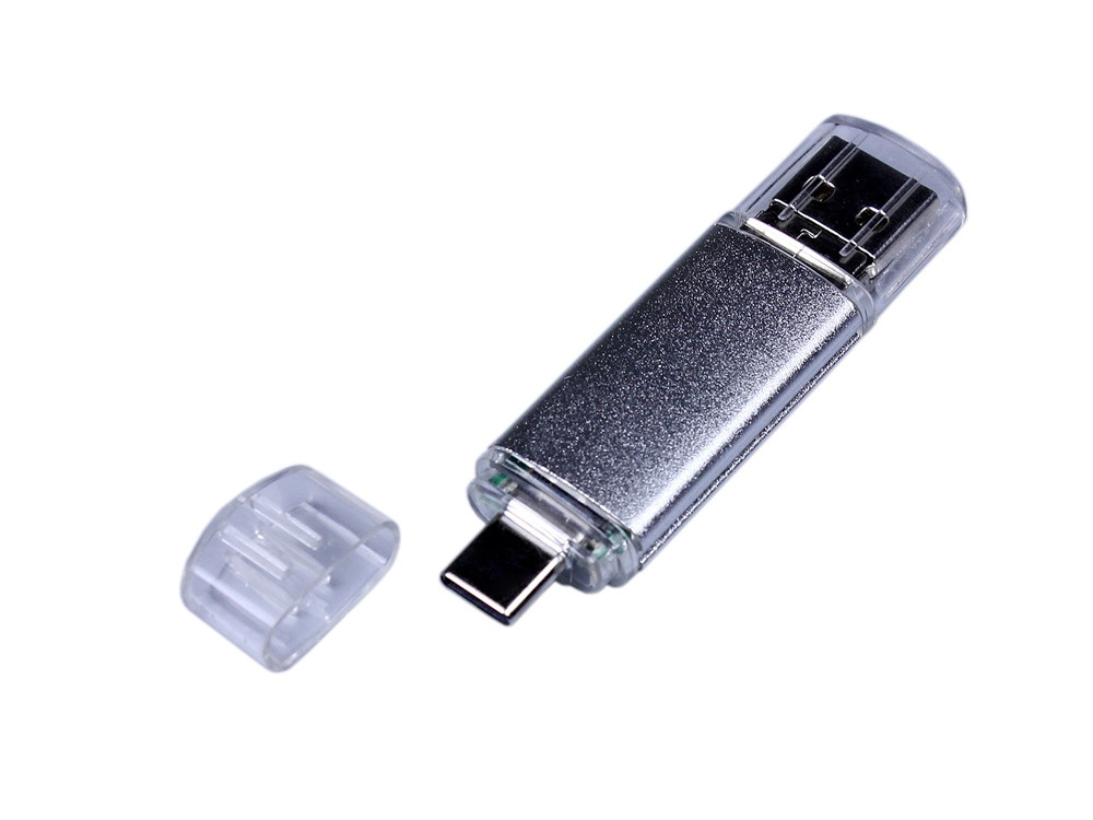 USB-флешка на 32 Гб c двумя дополнительными разъемами MicroUSB и TypeC, серебро - фото 4 - id-p96048722