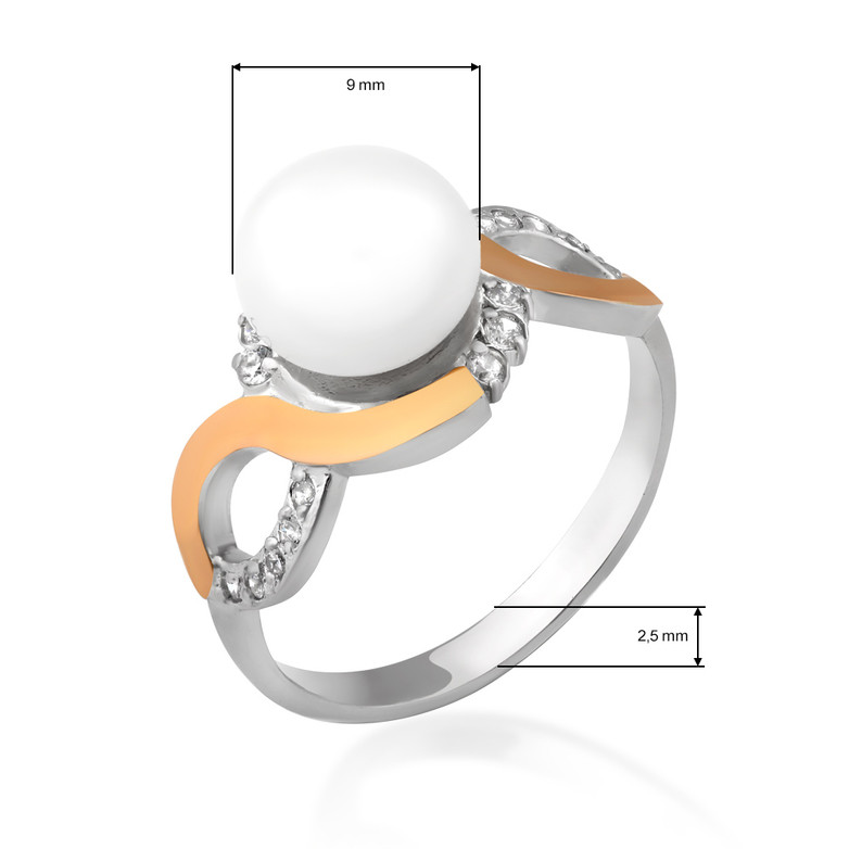Женское кольцо с жемчугом и фианитами «Нежность»