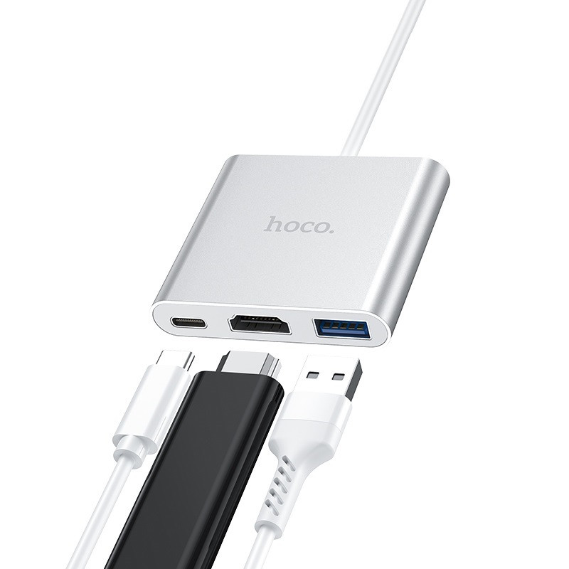 Type-C хаб / адаптер / переходник с Type-C USB на HDMI+USB 3.0+ Type-C, Hoco HB14 - фото 2 - id-p96113465