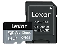 Карта памяти LEXAR Professional 1066x 64GB microSDHC/microSDXC UHS-I Card SILVER Series with adapter