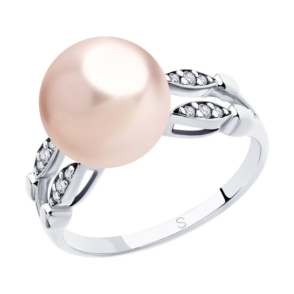 Кольцо из серебра с розовым жемчугом Swarovski и фианитами  94012920