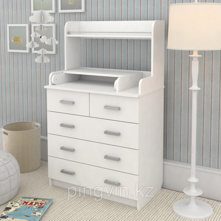 АТОН Комод раскладной СИРИУС-2 с полкой 805 ЛДСП Шариковые направляющие Белый 5ящ., фото 1