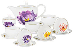 AL-514IR-E11 Чайный сервиз "Flowers" 14 предметов: 6 чашек 0.25л, 6 блюдец, чайник 1.2л, сахарн
