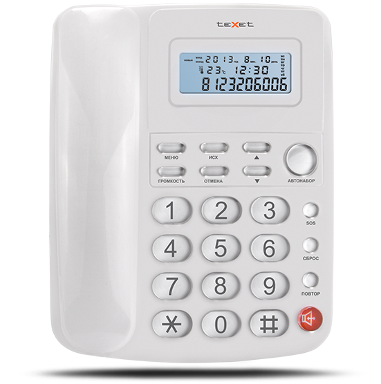 Телефон Texet TX-250, Caller ID 35 записей, автодозвон, спикерфон,термометр, SOS, White - фото 3 - id-p96144697