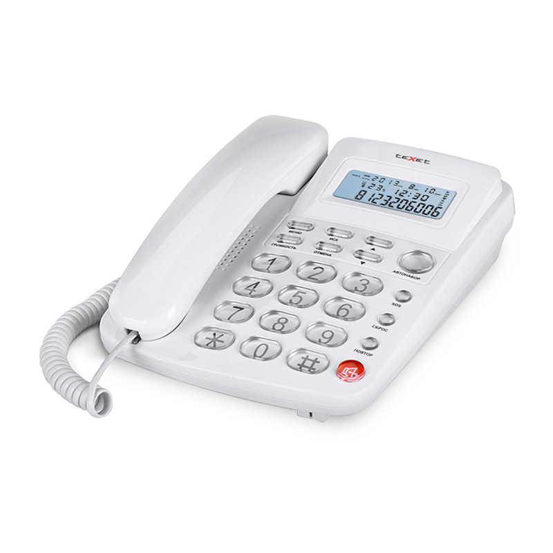 Телефон Texet TX-250, Caller ID 35 записей, автодозвон, спикерфон,термометр, SOS, White - фото 1 - id-p96144697