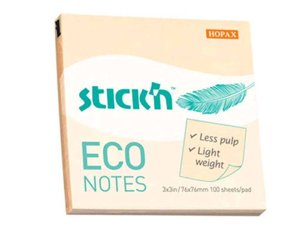 Клейкие листки STICK`N ECO 76 х 76 мм  желтые, 100 листов