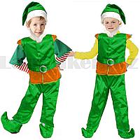 Костюм детский карнавальный Эльф жилетка брюки башмачки колпак борода зеленый
