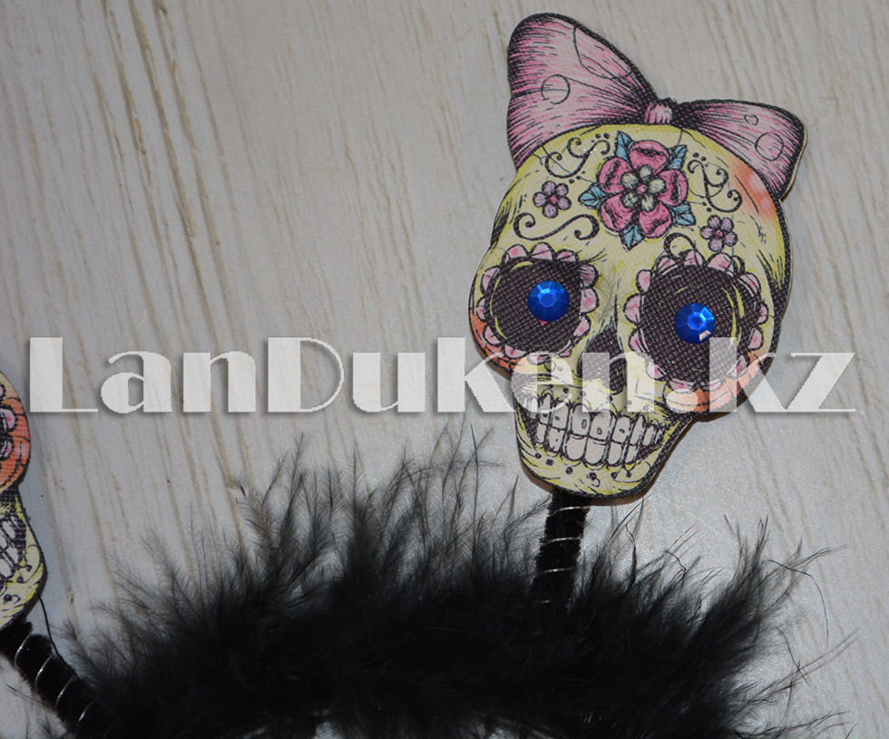 Ободок черный с пухом ушки скелетные с бантиком - фото 3 - id-p96190104