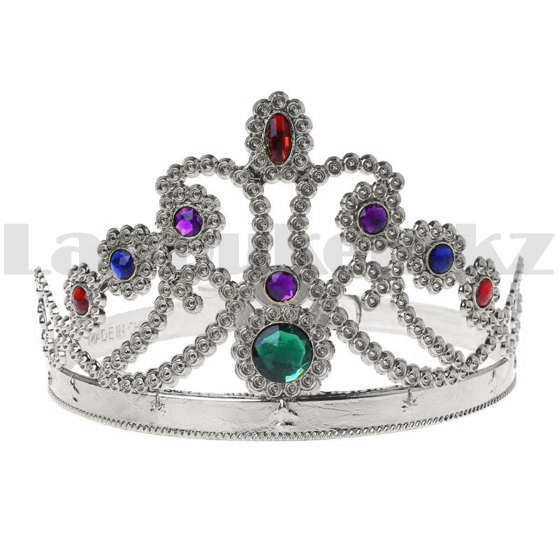 Детская корона серебристая с разноцветными камнями - фото 5 - id-p96207859