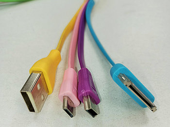 USB cabel  3 in1 цветной с microUSB, miniUSB, 30-ти контактный разъём