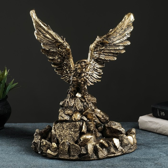 Подставка для мелочей "Орел на камнях с поднятыми крыльями" 36х28х22 см, бронза с позолотой - фото 2