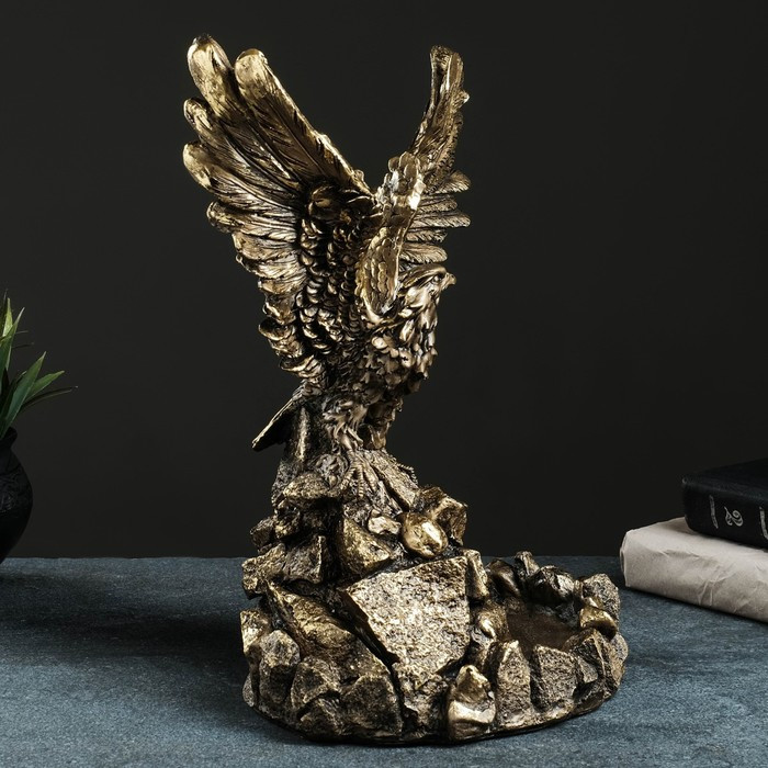 Подставка для мелочей "Орел на камнях с поднятыми крыльями" 36х28х22 см, бронза с позолотой - фото 3