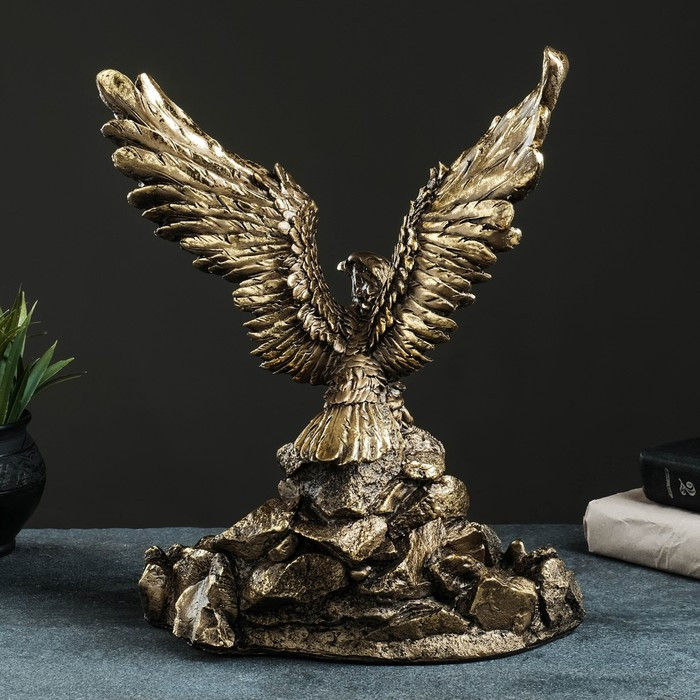 Подставка для мелочей "Орел на камнях с поднятыми крыльями" 36х28х22 см, бронза с позолотой - фото 4