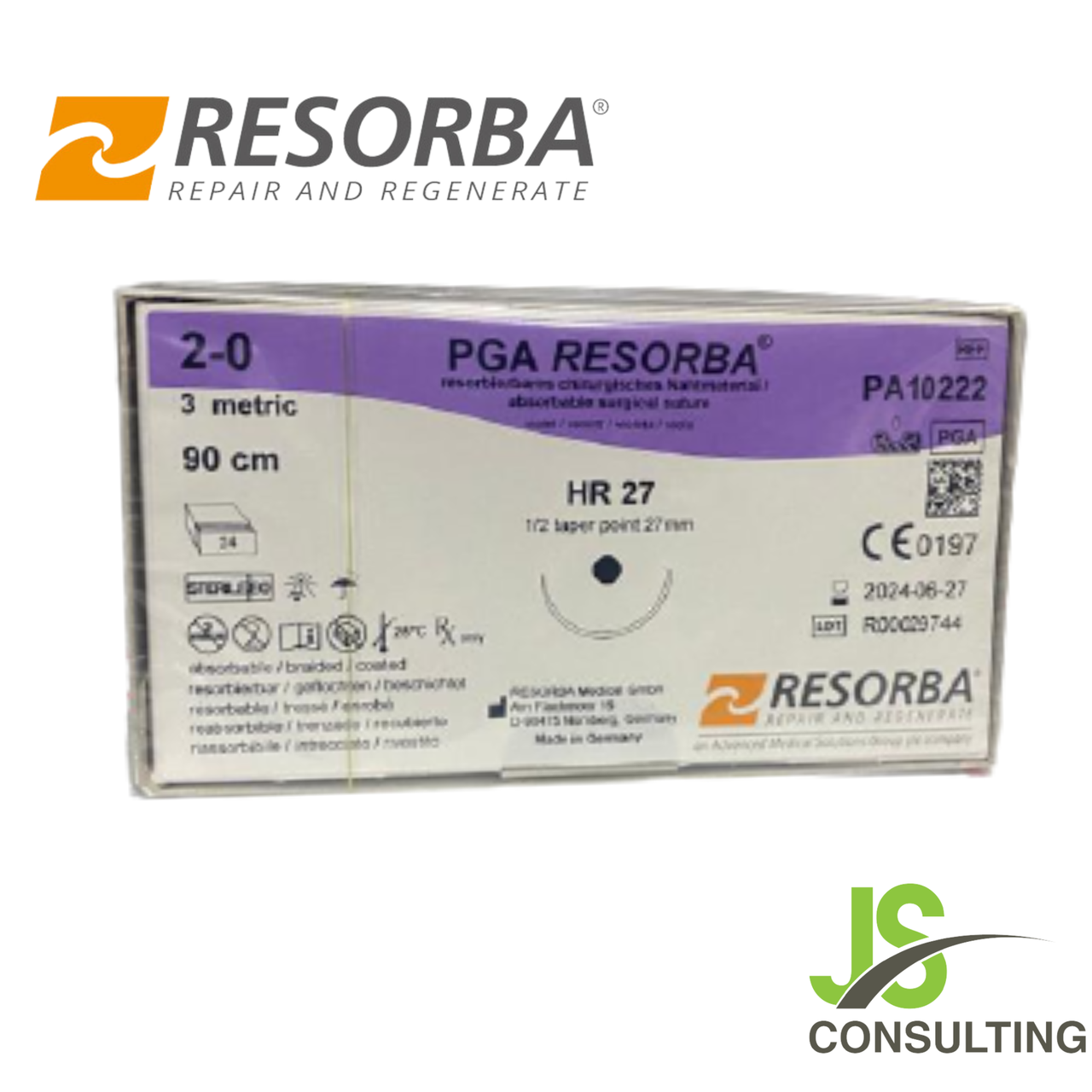 Шовный материал ПГА Ресорба (PGA Resorba) - нить хирургическая, USP 2-0 (M3), HR 27 мм, 1/2, 90 см. - фото 1 - id-p96246664