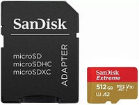 Карта памяти SanDisk Extreme microSDXC 512GB + SD Adapter + RescuePRO Deluxe 160MB/s A2 C10 V30 UHS-I U3