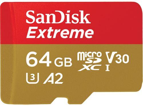 Карта памяти SanDisk Extreme microSDXC 64GB for Action Cams and Drones + SD Adapter 160MB/s A2 C10 V30 UHS-I