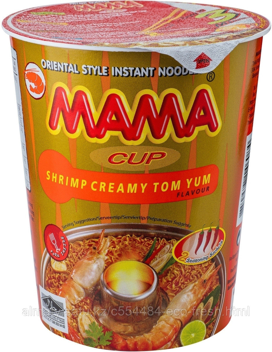 Тайская лапша быстрого приготовления МАМА, со вкусом Кремовый Том Ям, стакан, 70 гр.