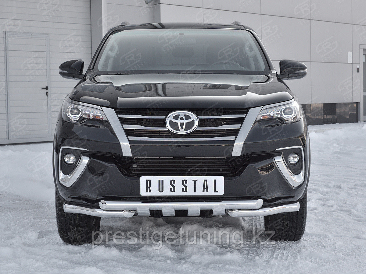 Защита переднего бампера d63 дуга-d63 уголки+клыки Fortuner 2016-2020