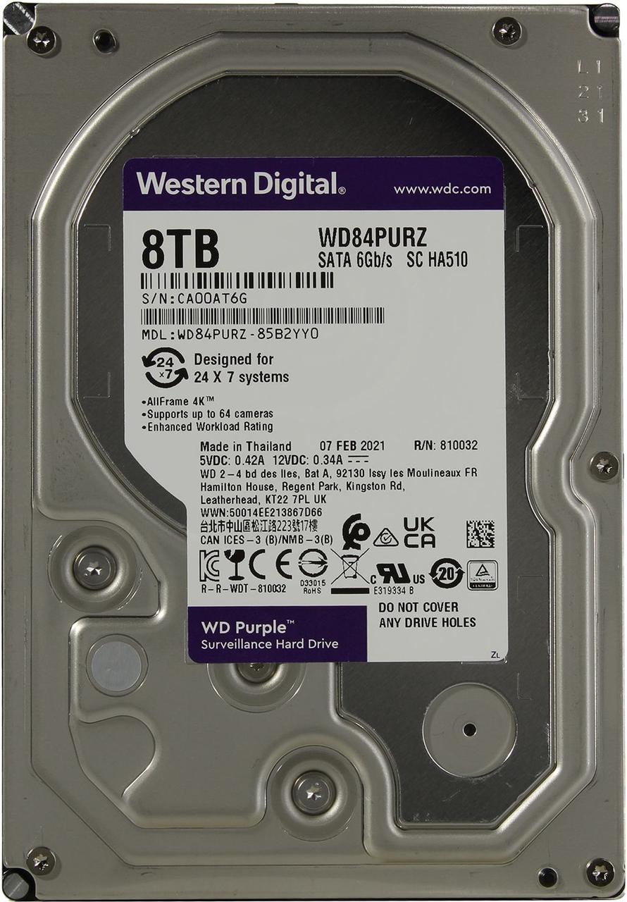 Жесткий диск для видеонаблюдения HDD 8Tb Western Digital Purple 128Mb 3,5" WD84PURZ