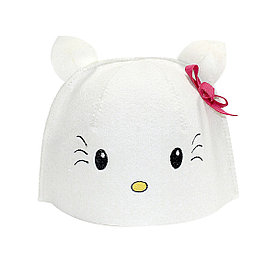 Шапка банная с вышивкой "Китти", фетр белый