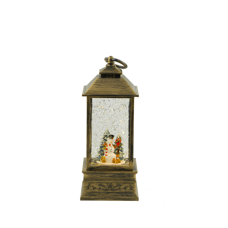 Светильник-фонарь декоративный Снеговик с ёлкой, с эффектом снега и подсветкой, квадратный