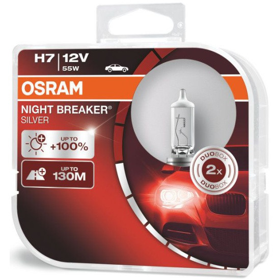 Лампа галогенная OSRAM H7 55W PX26d+100% Night Breaker Silver 12 V - фото 1 - id-p96296459
